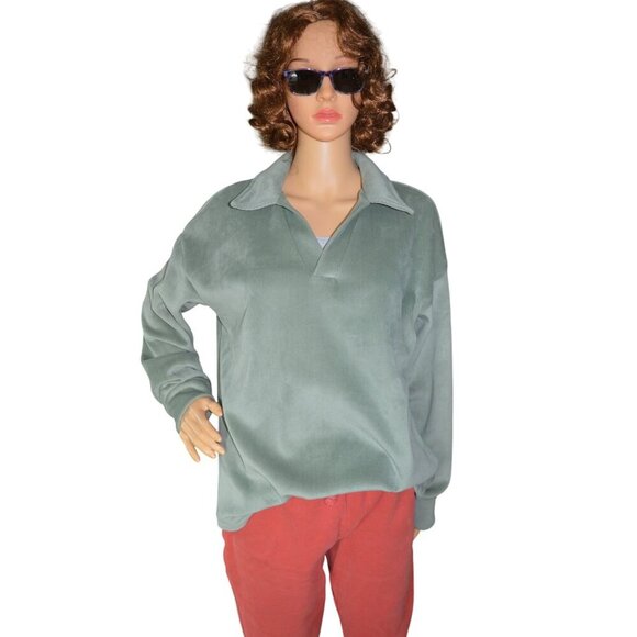 Mondetta Ladies Corduroy Fleece Pullover Sage Green Size Large Fall Loungewear - Picture 3 of 9